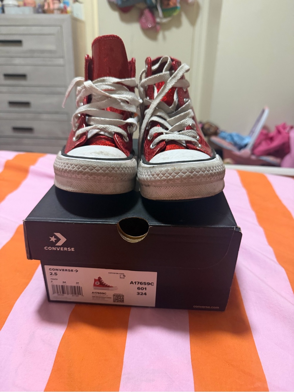 Girls Converse Kids' Red Metallic High-Top Sneakers with White Laces